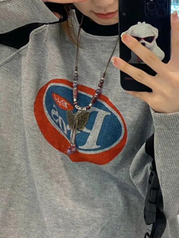 American Retro Color Block Letters Sweatshirts