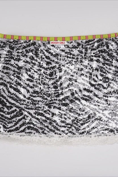 Zebra Sequin Lace Patchwork Bodycon Skirt