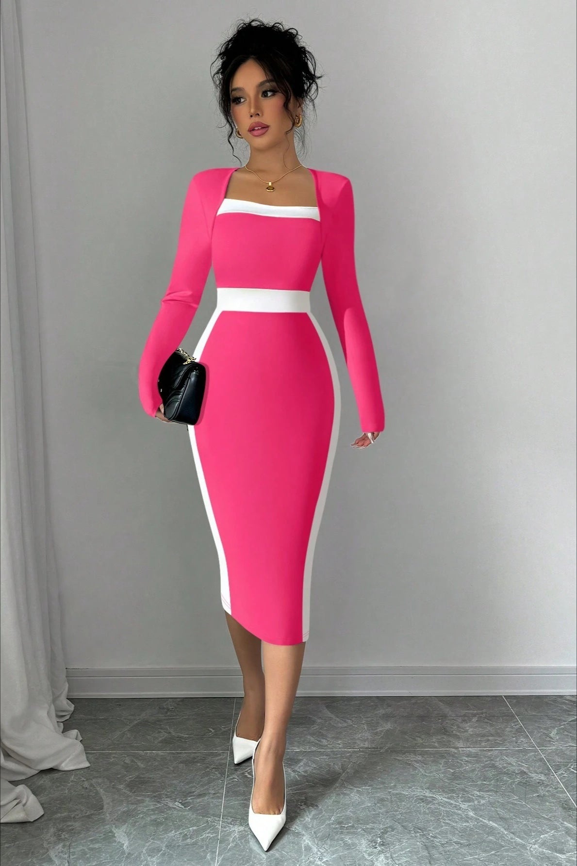 Color Block Panel Bodycon Cocktail Dress