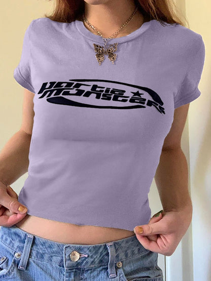 Solid Crew Neck Cropped Short Sleeve Tee