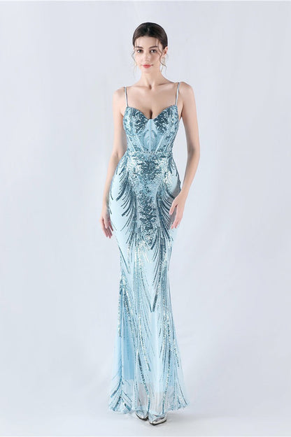 Boned Sequin Embroidered Formal Dress