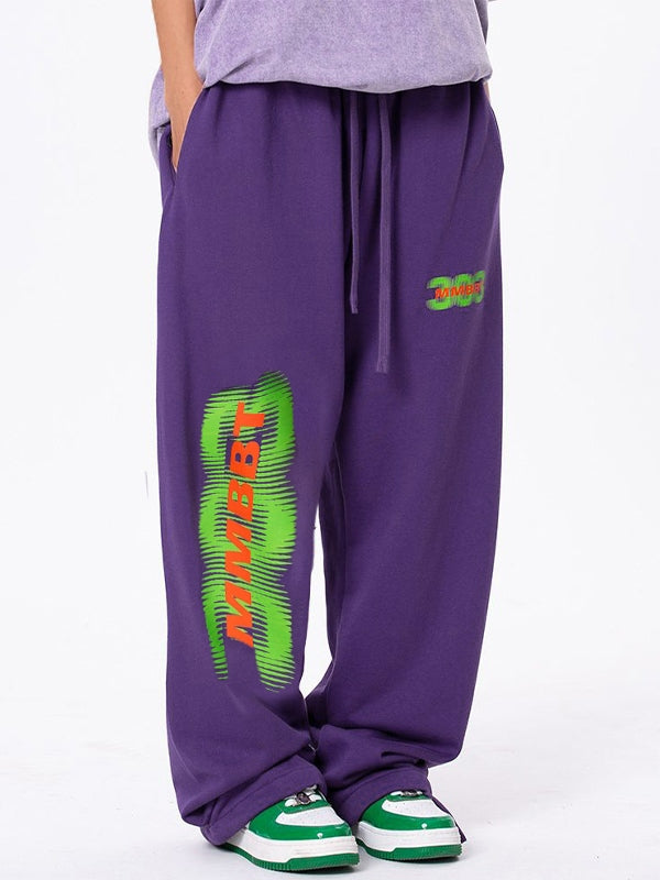Contrast Color Blurred Print Wide Leg Pants