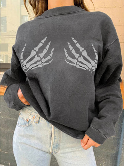 Hand Bone Print Pull Over Sweatshirt