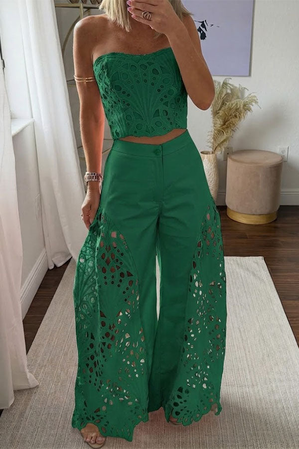 Sienna Embroidered Cut-Out Palazzo Pants Two-Piece Set