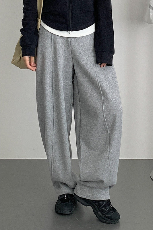 Relaxed Fit Curved Hem Thermal Knit Pants
