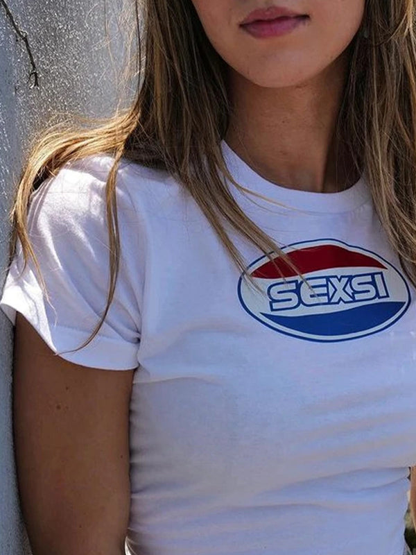 Letter Print Crop Top Short Sleeve Tee