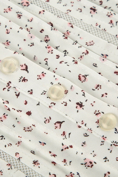Vintage Floral Tie Buttoned Puff Sleeve Blouse