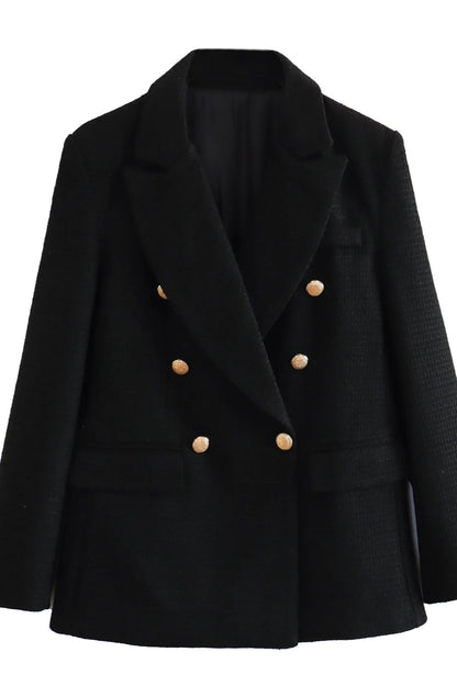 Textured Double-Breasted Mid-Length Blazer