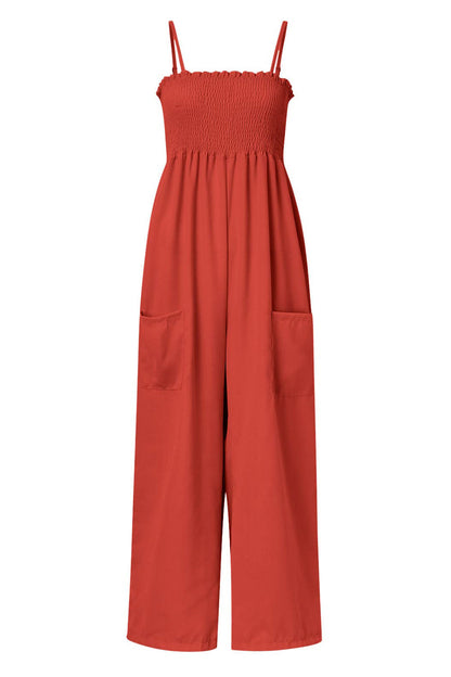 Women's Casual Sleeveless Summer Jumpsuit with Smoke Upper and Pockets | Ideal for Spring/Summer