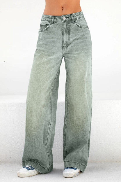Casual High Waist Washed Straight Jeans