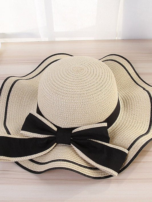 Hat Straw Hat Sun Hat Pink Khaki Navy Blue Outdoor Street Dailywear Bow Ribbon bow Portable Sun Protection Comfort for Women