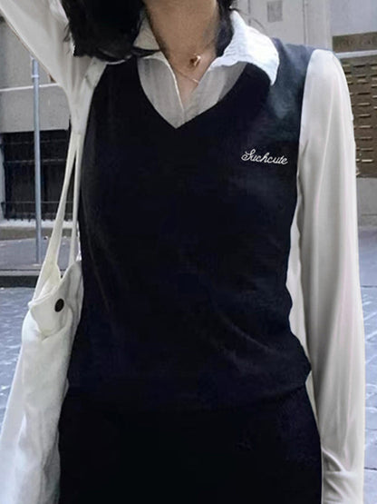 Contrast Color 90s Fake Two Piece Slim Fit Long Sleeves Shirts