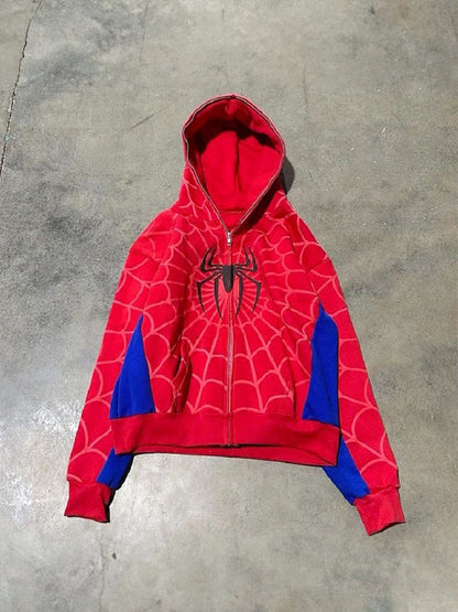 Red Gothic Dark Spider Print Oversized Hoodie