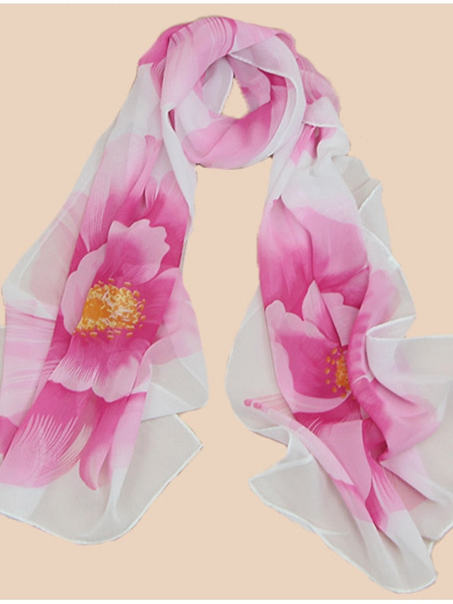 Large Floral Silk Scarf Cycling Sun Protection Long Scarf for Women