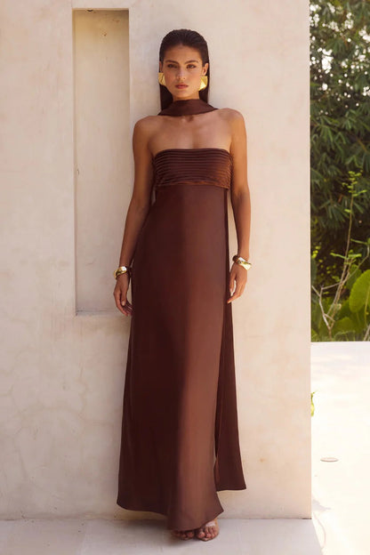Satin Tie Front Strapless Elegant Prom Dress