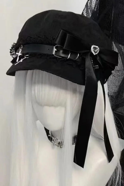 Y2K Sweet Cool Lace Stitch Denim Military Painter Hat