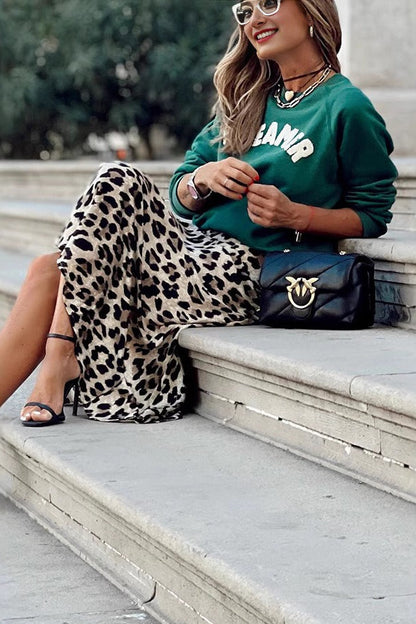 Casual Leopard Print Elastic A-Line Skirt