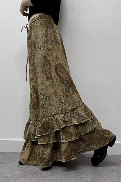 Ruched Botanical Tie Waist Skirt