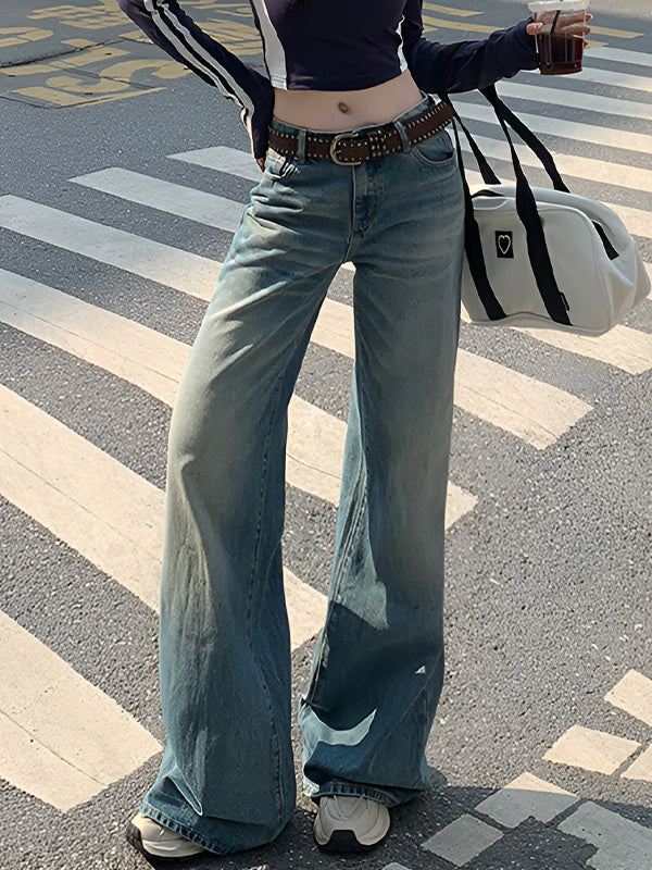 Retro Water Mark Design Flare Jeans