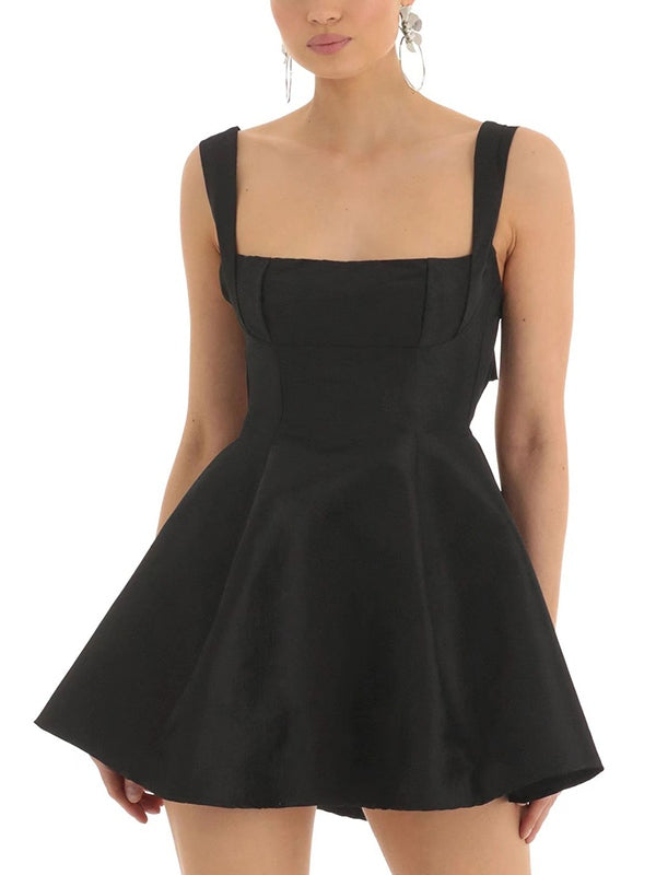 Solid Backless Bow Mini Dress