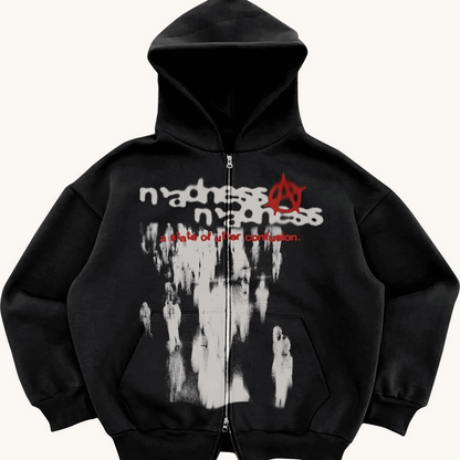 Y2K Street Zip Loose Pocket Sporty Hoodie