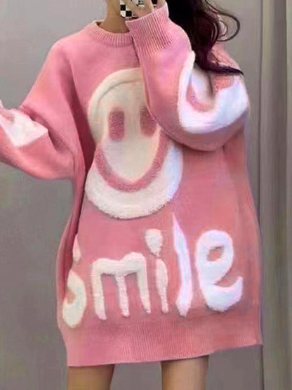 Smile Print Thicken Loose Sweater