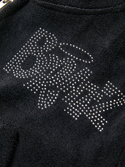 Letter Rhinestone Print Short Hoodie