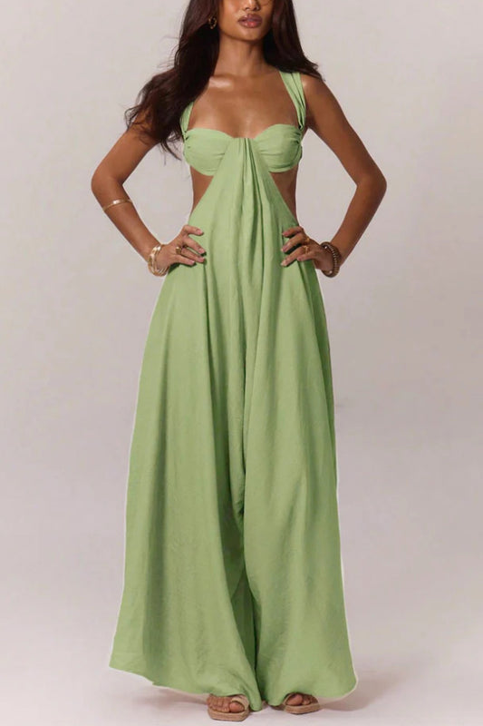 Solid Color Casual Camisole Loose Stretch Wide-leg Jumpsuit