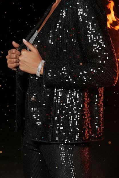 Black Sequin Long Sleeve Jacket