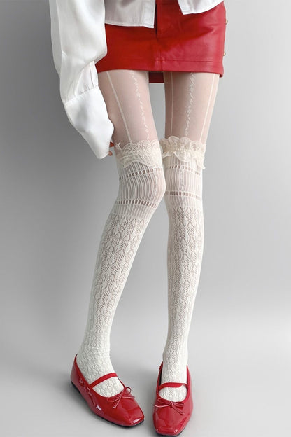 Thin Lace Trim Hollow Long Socks