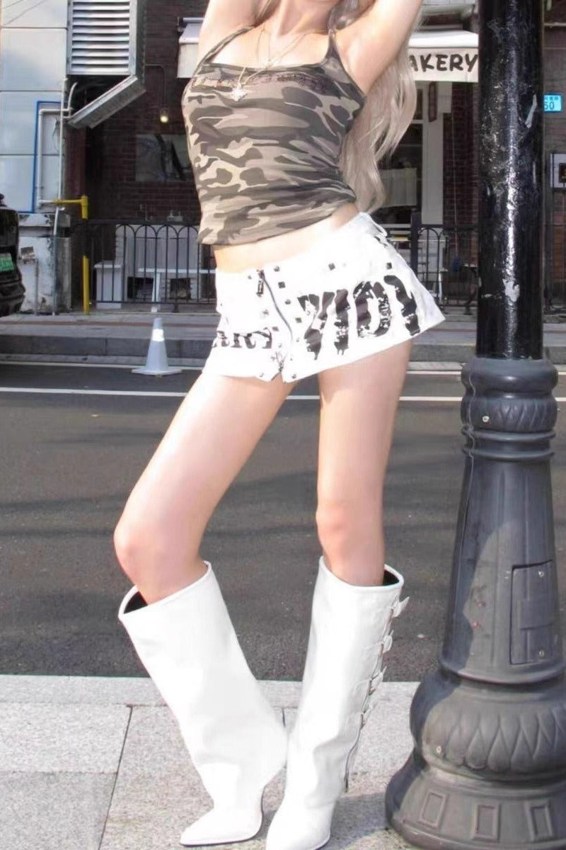 Edgy Zipper Studded Mini Shorts