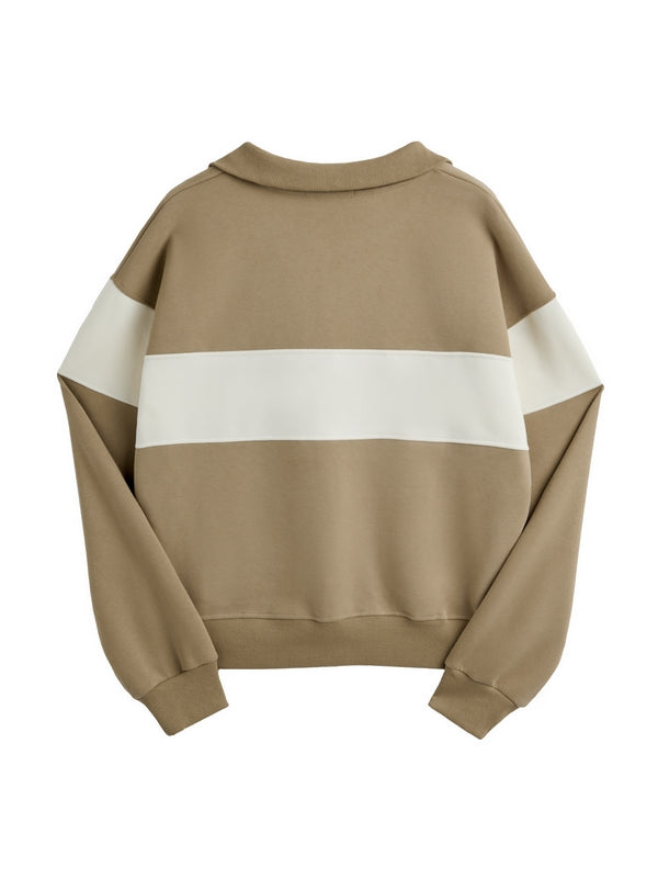 Color Block Splice Letter Embroidery Print Sweatshirt