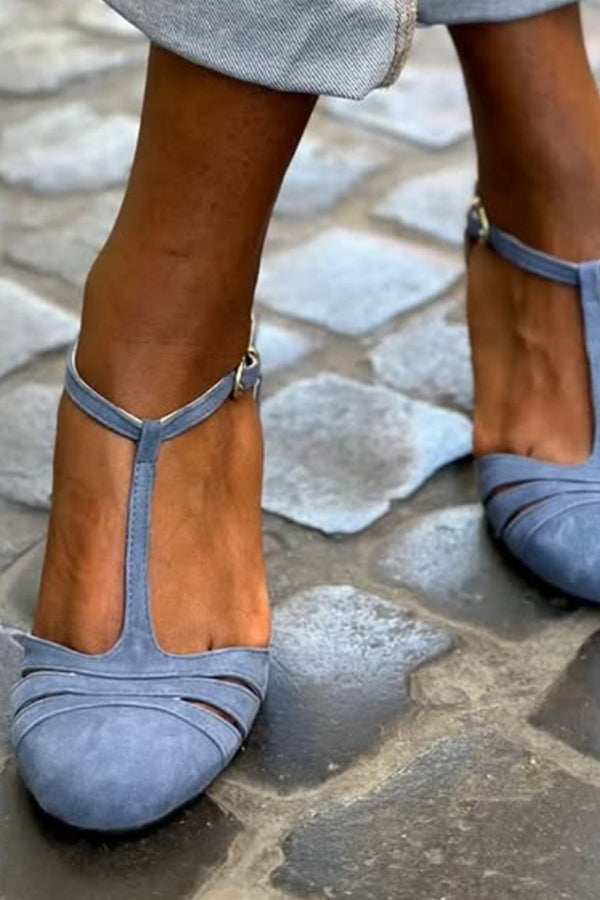 Color-blocked Faux Suede Chunky Heel Sandals