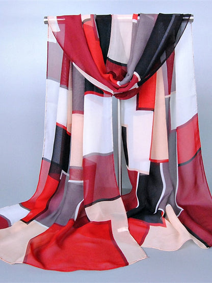 New Geometric High Quality Chiffon Silk Scarf Women Fashion Shawls And Wraps Female Lattice Hijab Stoles for Women