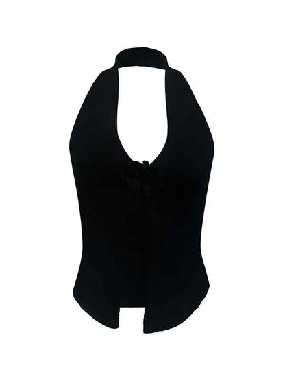 Flower Decor Big Slit Halter Vest