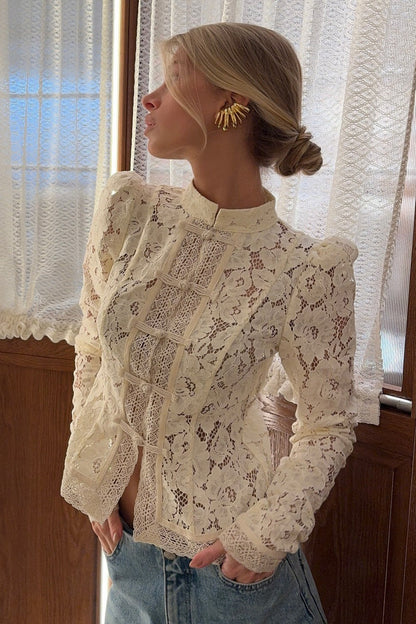 Sheer Lace Long Sleeve Blouse