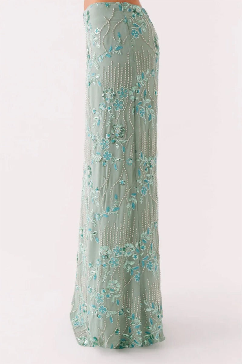 Beaded Sequin Embroidery Bodycon Maxi Skirt