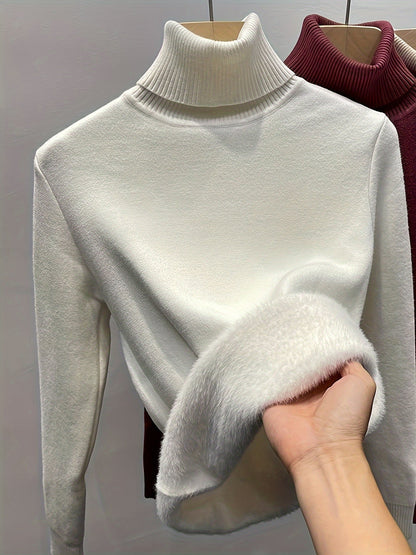 Suéter ajustado con forro polar grueso y fácil de usar para mujer | Ideal para otoño/invierno