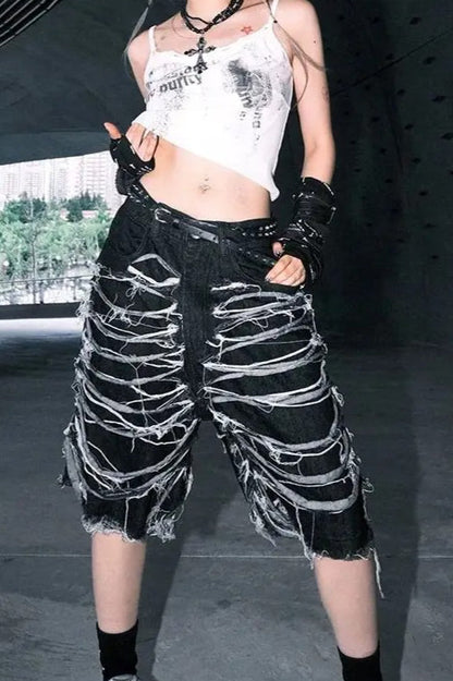 Retro Washed Black Denim Shorts