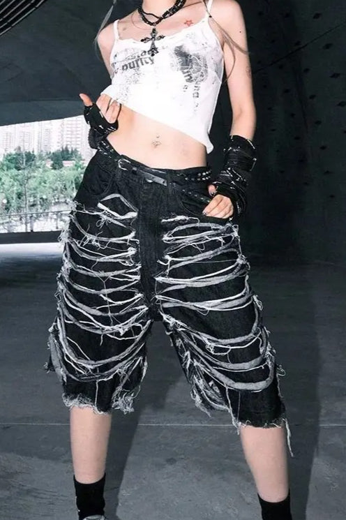 Retro Washed Black Denim Shorts