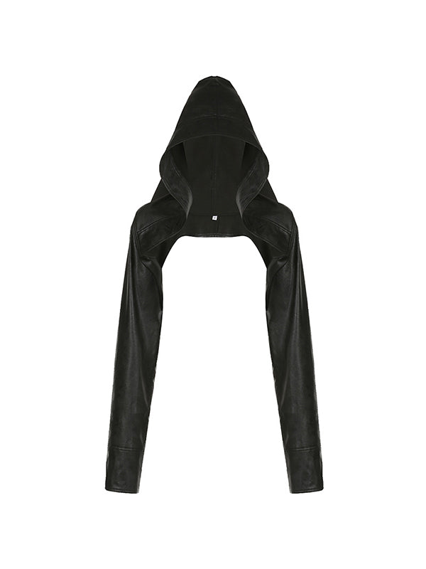 Hooded Ultra Short Leather Smock Jacket