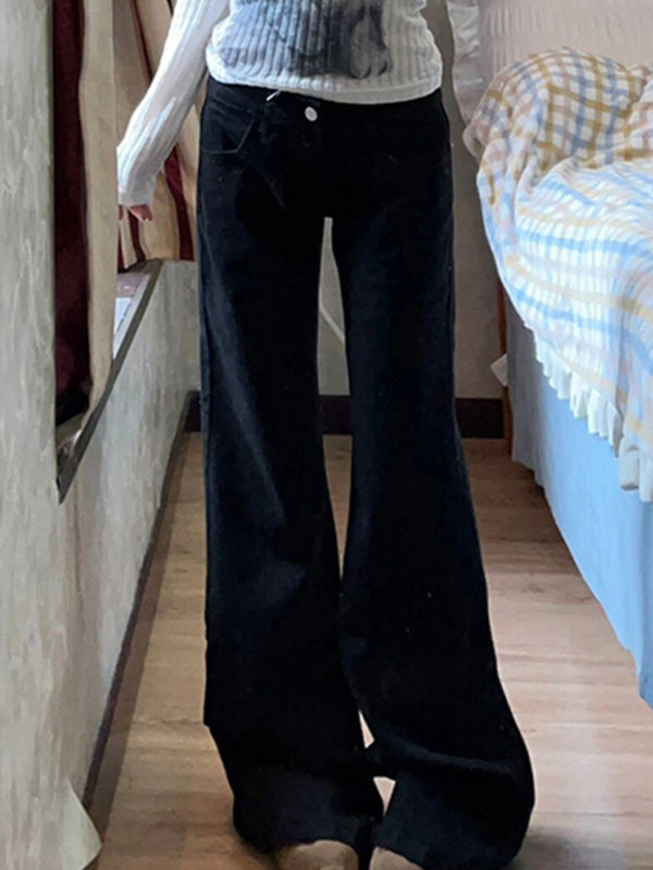 Hot Girl Low Waist Black Wide Legs Flare Jeans