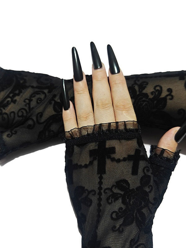 Skull Cross Breathable Mesh Gothic Punk Gloves