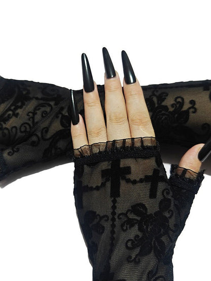 Skull Cross Breathable Mesh Gothic Punk Gloves