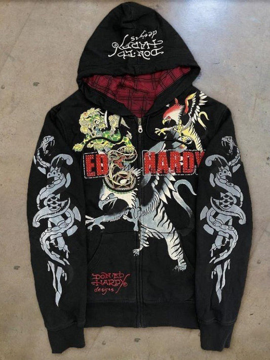 Tattoo Ghost 3D Print Zip-up Long Sleeve Hoodie