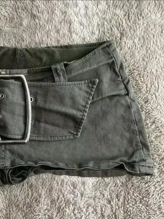Army Green Low Rise Mini Denim Skirt