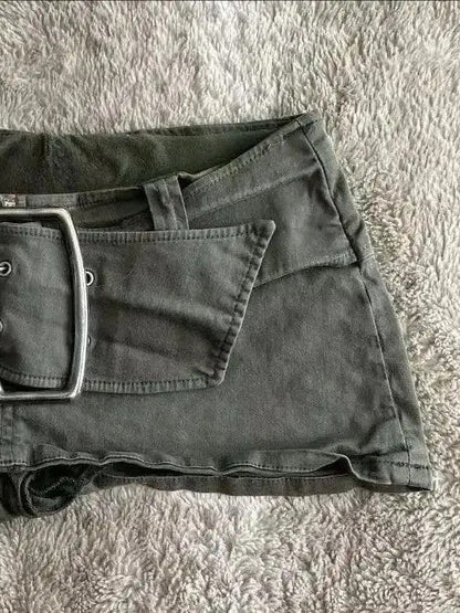 Army Green Low Rise Mini Denim Skirt