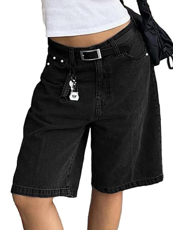 High Waist Straight Leg Denim Shorts