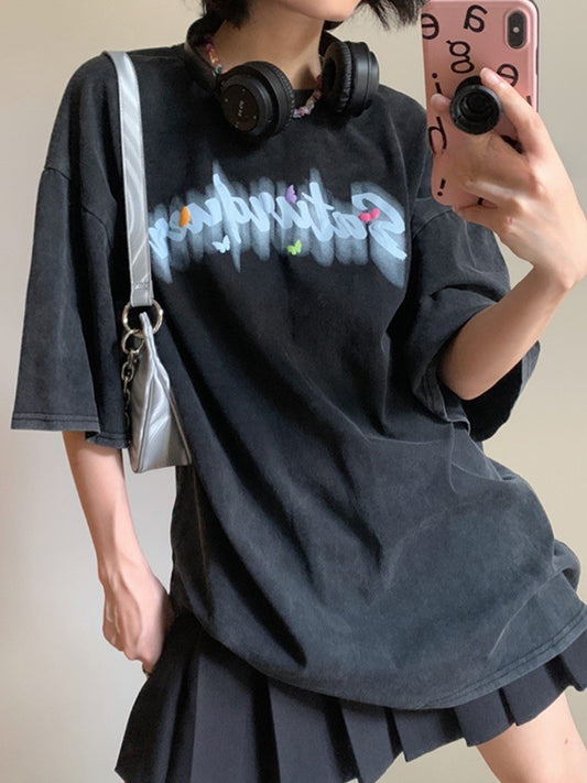 Vintage Graffiti Butterfly Oversized Short Sleeve Tee