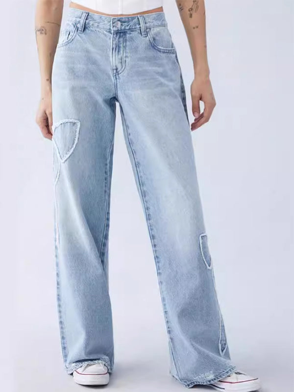 Butterfly embroidered straight jeans